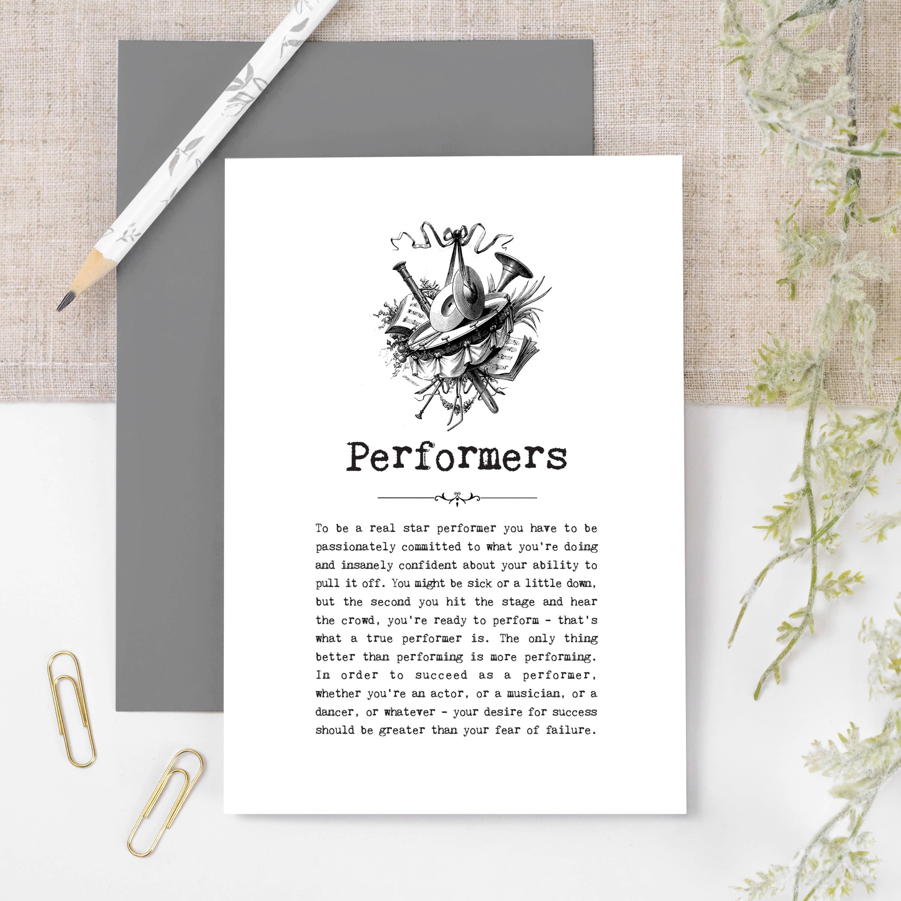 Performers Card For Actors, Singers, Dancers
