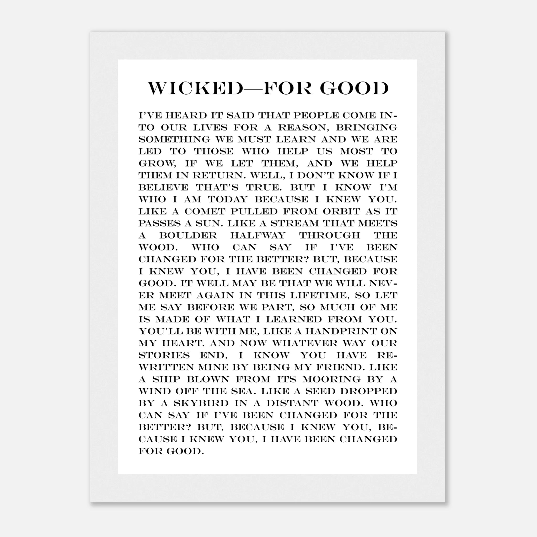 WICKED - FOR GOOD - Matte Wooden Framed Lyric Poster 13x18 cm / 5x7″